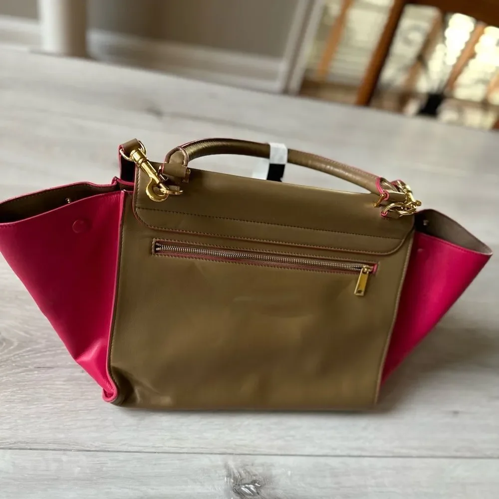 Celine Medium Bicolor pink/ Tan Leather Bag W/Shoulder Strap‎ NEW IN PKG - Picture 9 of 13